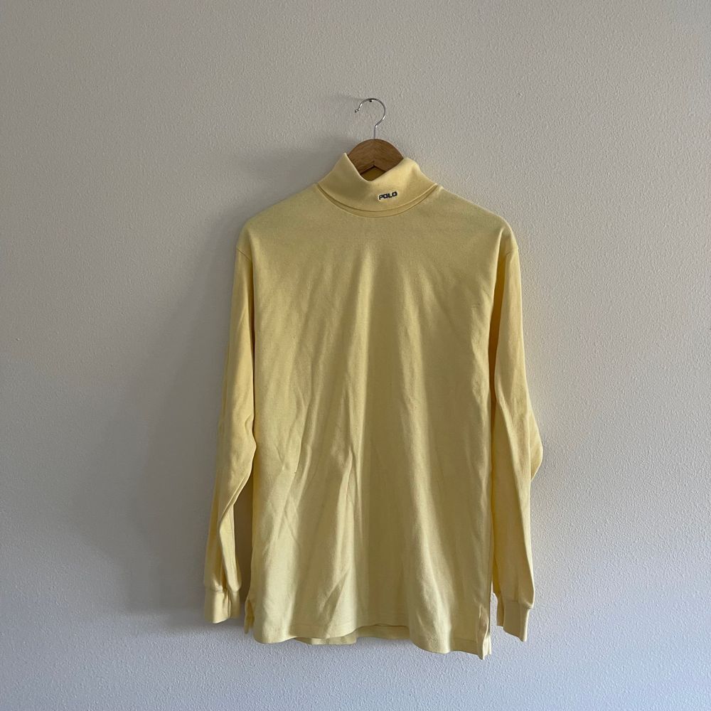 Vintage Y2K Preppy Polo Ralph Lauren Pale Yellow Slouchy Turtleneck - Picture 2 of 10